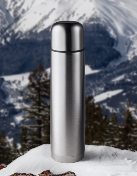 Термос вакуумный 1 литр (тепло/холод, нержавеющая сталь, чашка- крышка, клапан)